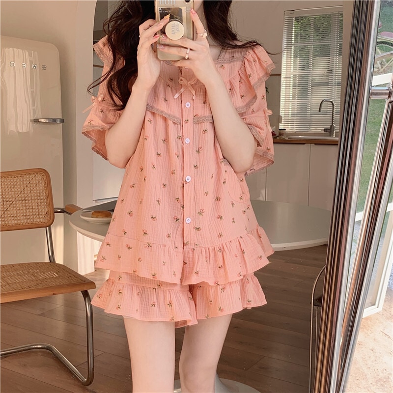 レディースパジャマ セットアップ ルームウェア パジャマ 部屋着 寝巻き ナイトウェア ショート丈 半袖 Uネック 上下セット 大人可愛い カジュアル 大人可愛い キュート 柄 春 夏 秋