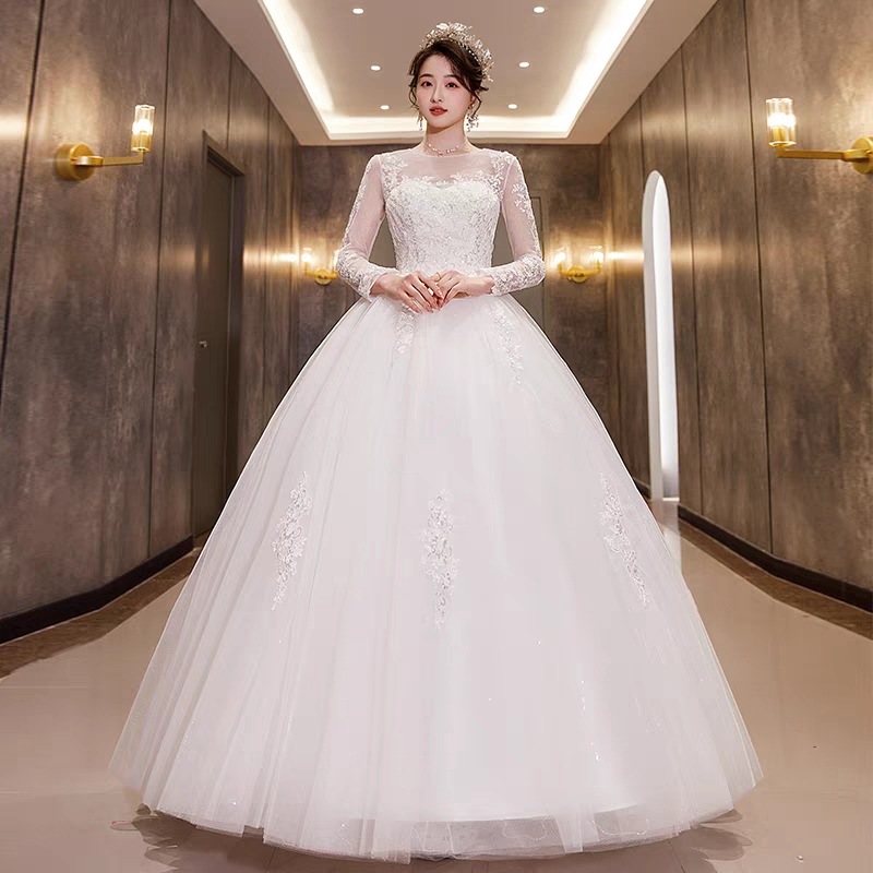 ロングドレス ウェディングドレス 白 レディース大きいサイズ パーティードレス フォーマル袖あり 姫系ドレス お呼ばれドレス 花嫁披露宴