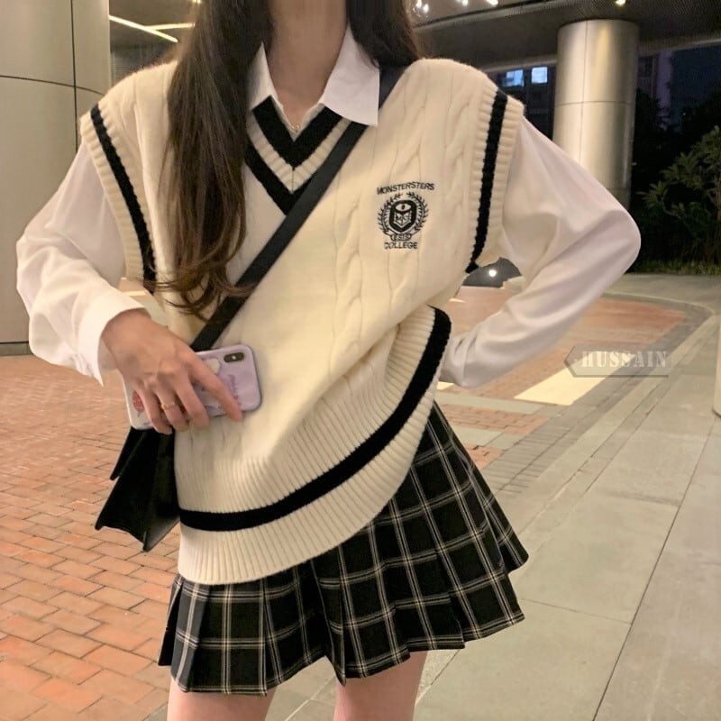 大人気！ だぼカワ 2025 春夏 セットアップ ショート丈 トップス ベスト シャツ スカートの 学生 ニット スカート 高校生 制服 ニット