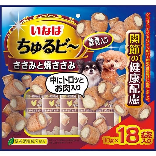 （まとめ買い）ちゅるビ ささみと焼ささみ 軟骨入り 関節の健康配慮 10gx18袋 犬用おやつ [x4]
