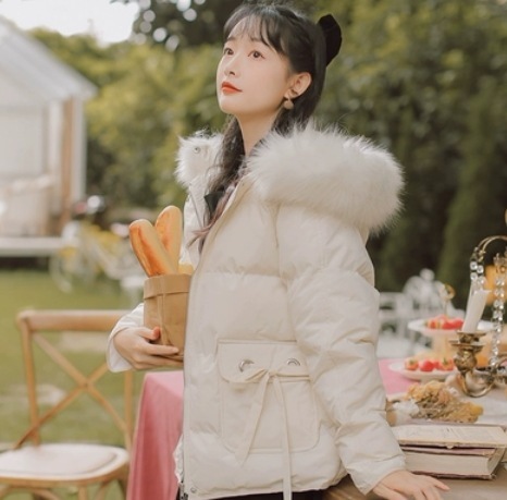 キュートダウンジャケット ファー フード付き アウター ダウンコート XS S M L ラブリー 暖かい 防寒 かわいい 可愛い きれいめ シンプル カジュアル 上品 おしゃれ かっこいい レトロ