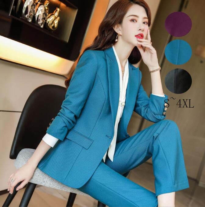 一つボダン ビジネススーツ 高品質 レディーススーツ セットアップ リクルートスーツ スーツセット 2点セット ジャケット+パンツ パンツスーツ 面接 入学式 卒業式 スリム きれいめ 結婚式 通勤