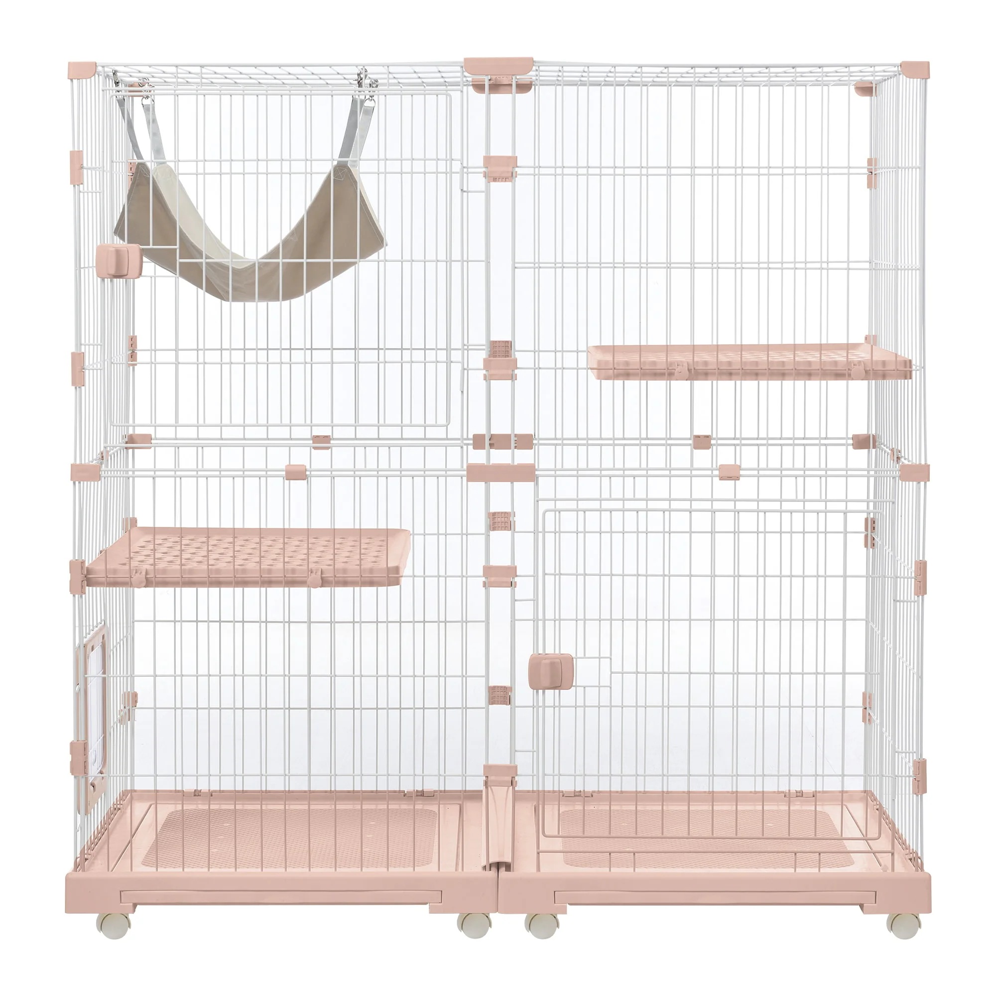 【国内即日発送】猫 ケージ キャットケージ 2段 幅広設計 自由組み合わせ トレー付き 猫ドア付き ハンモック付き 大型 猫ゲージ 高級感 おしゃれ キャットハウス ネコ ハウス 多段 留守番 保護