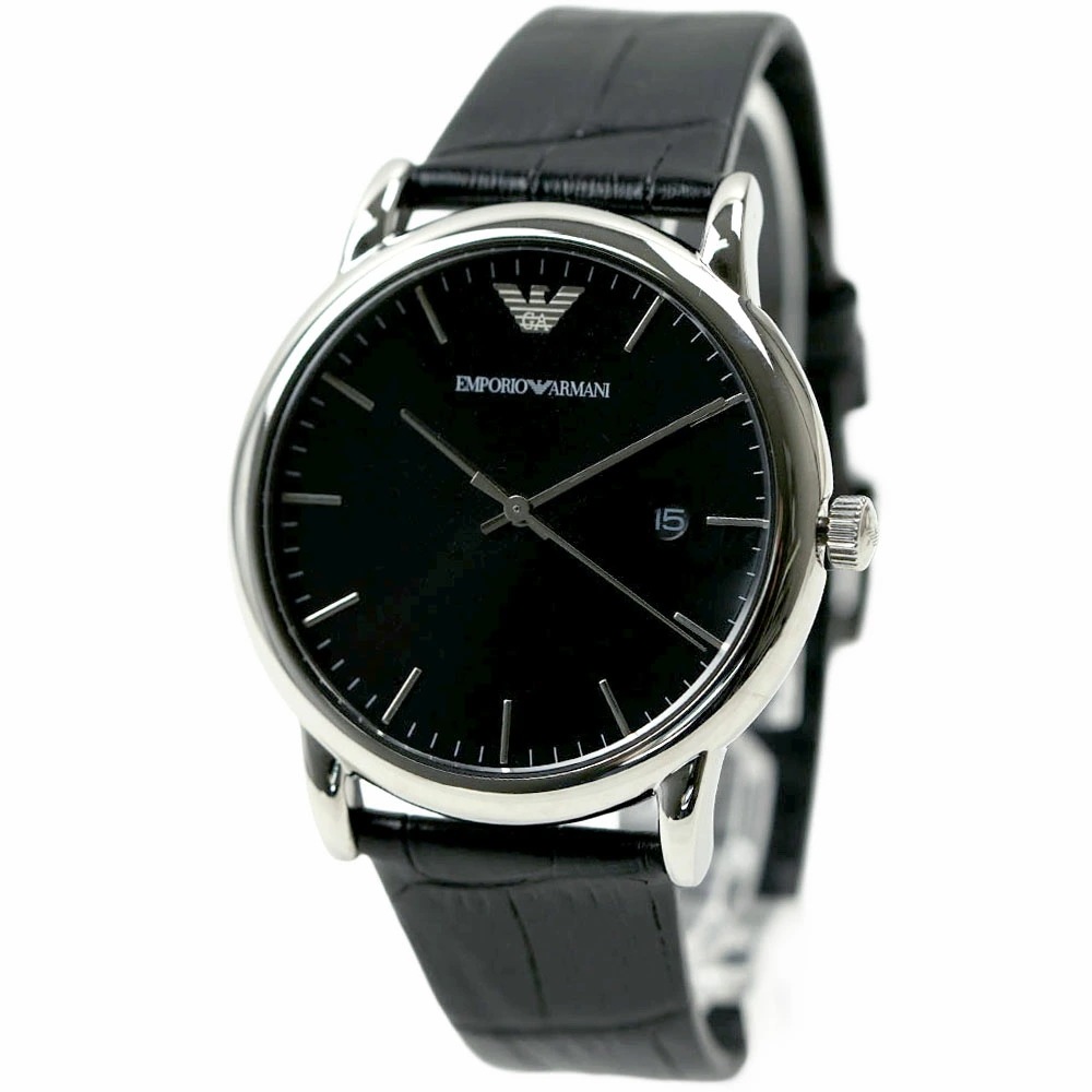 エンポリオアルマーニ 腕時計 メンズ 日付カレンダー 型押しレザー ブラック EMPORIO ARMANI 43MM AR2500