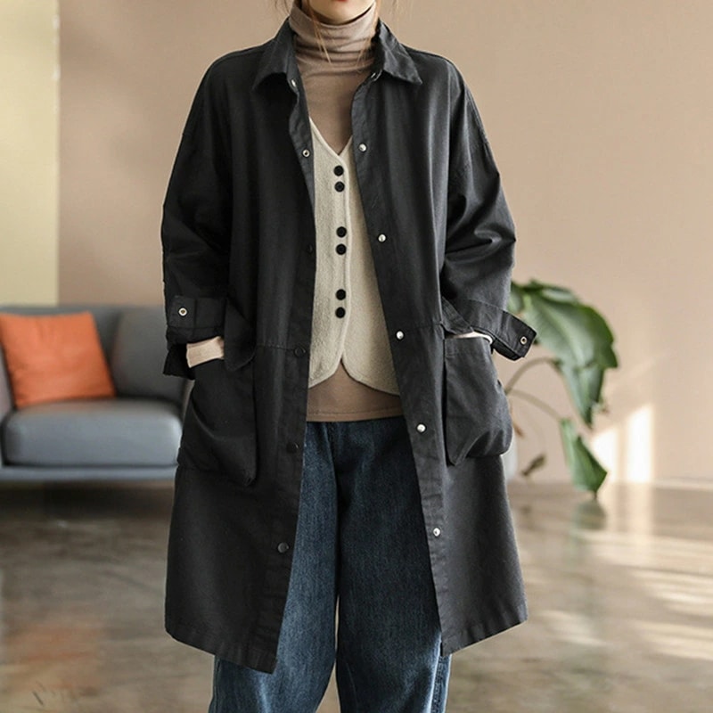 スプリングコート アウター ミドル丈 春コート レンチコート レディース 長袖 無地 シンプル 大人 トップス 秋 コート 秋コート カジュアル 無地 ファッション ロング丈 防寒 OceanMap 5,515円