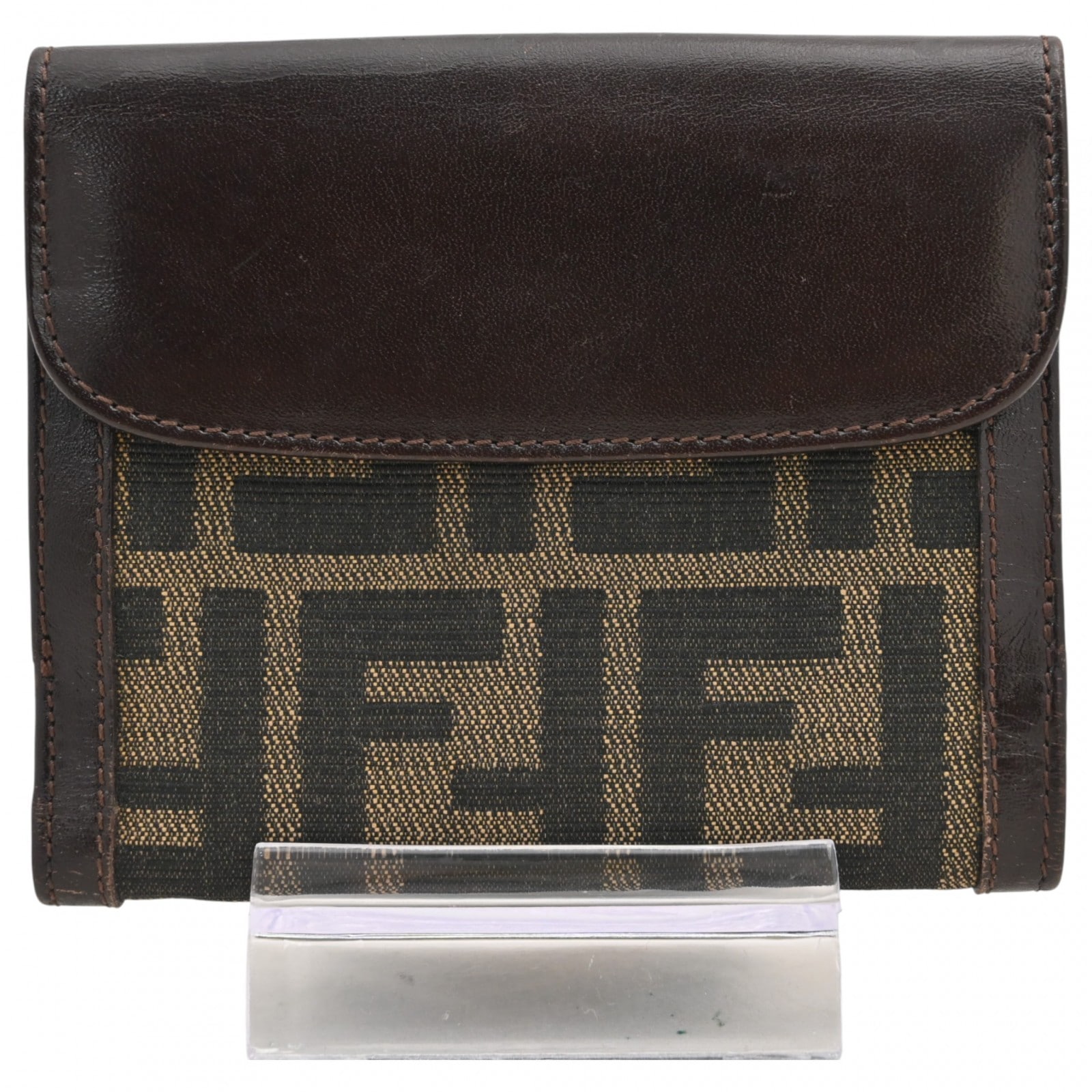 フェンディ ズッカ柄 ロゴ Wホック 二つ折り財布 ブラウン Bランク fe0808vv