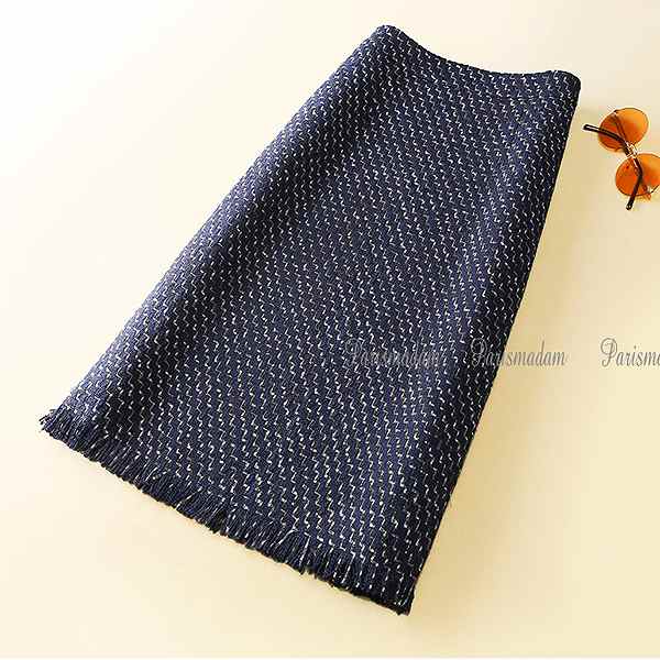 超人気,大特価 大人上品タイトスカート　ツイード　フリンジ　ネイビー系　通勤　お出かけ　授業参観　結婚式　セレモニー　parismadam