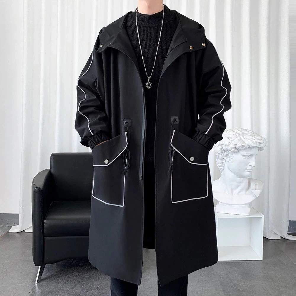 【wanzhen】ウィンドブレーカー 男性用 オーバーコート ロング丈 トレンチコート フード付き ロングコート 6,260円