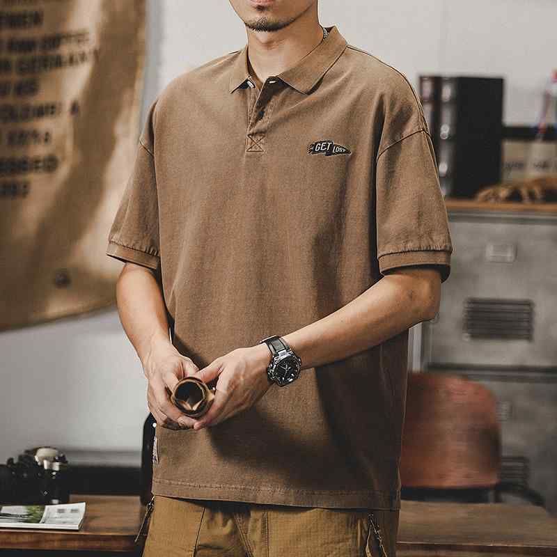 ポロシャツ アメリカン レトロ メンズ 半袖 夏 大きいサイズ Tシャツ 男性 アメカジ コットン 刺繡 グレー カーキ