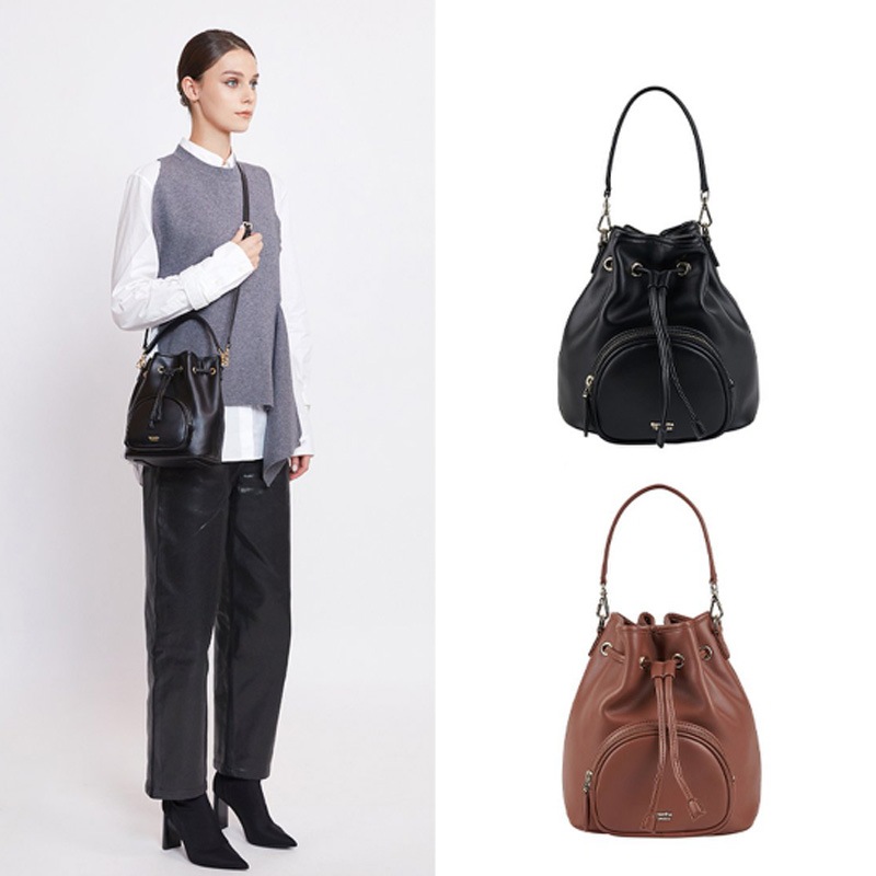 SUNDAY SHOULDER BAG /ストラップ/ソフトレザー / BROWN / BLACK / BUSKET BAG /