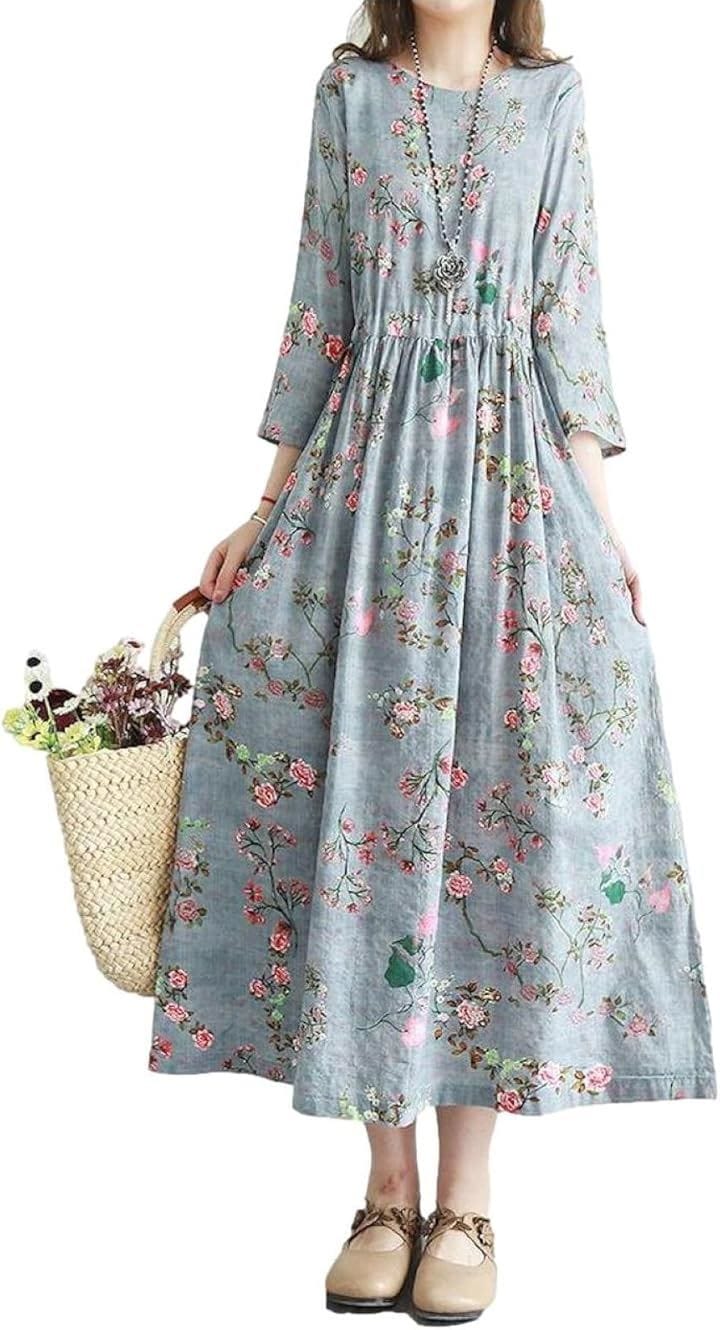 上品 レトロ ワンピース ロング 丈 素敵 エレガント 着痩せ 華奢見え 大人 ぽっちゃり カワイイ 大きいサイズ 都会的 やわらかい ポッチャリ キレイメ(ブルーグレー, XL)