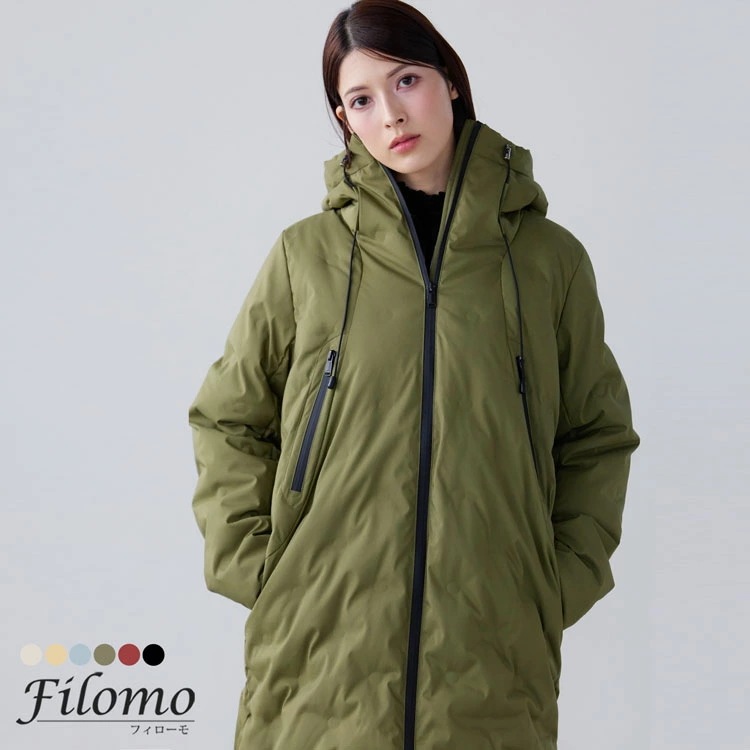 ダウンコート フード付き シームレス ダウン80％ ブランド Filomo 冬 アウター 軽量 大きいサイズ ゆったり アイボリー 白 カーキ レッド ブラック 黒 30代 40代 50代 母の日 ギ