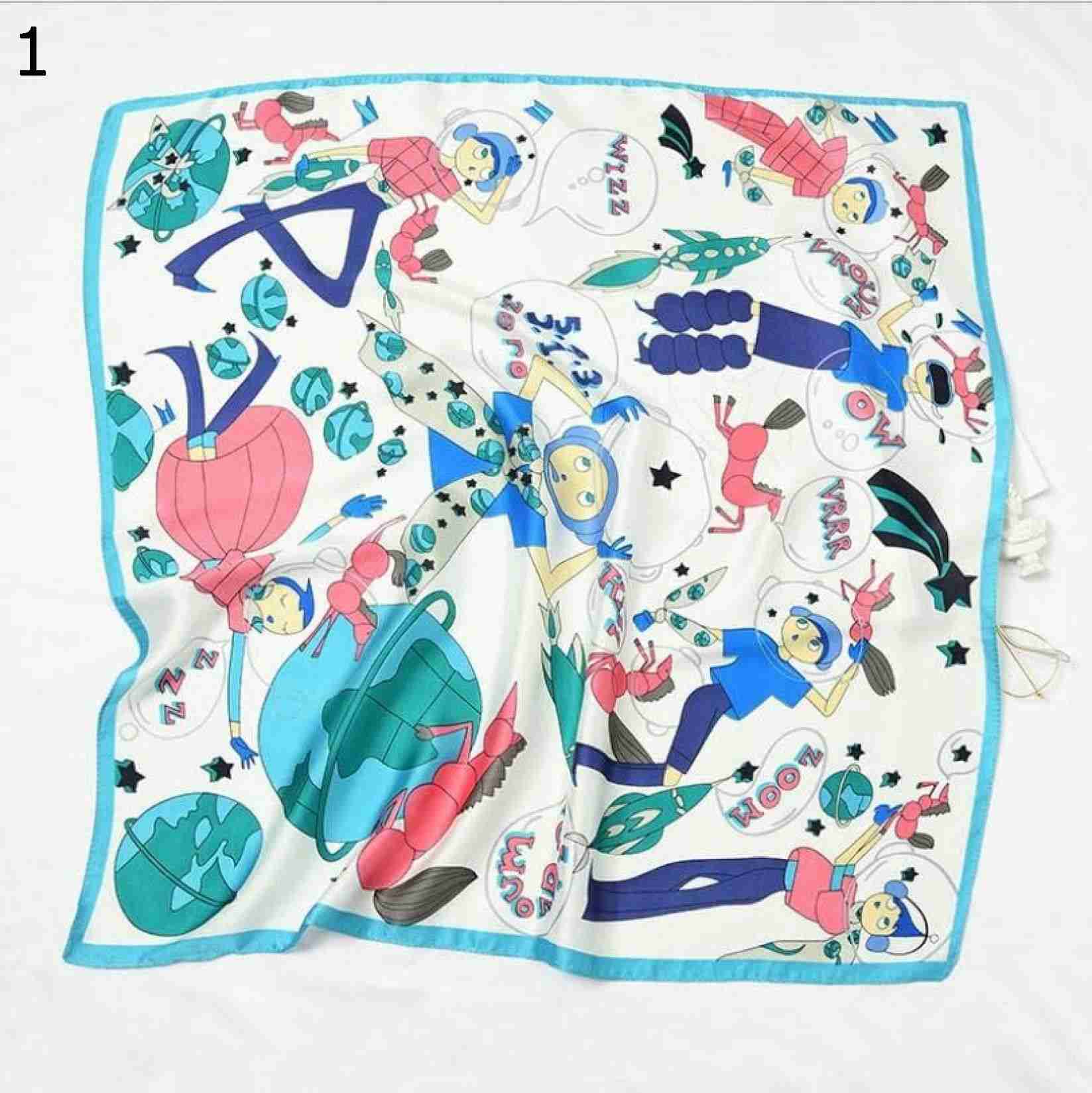 【20%OFFクーポン～】漫画柄 スカーフ ラップスカーフ ファッション ネッカチーフ カジュアル 多機能 ポリエステル 小さい 正方形 スカーフ (Color : Size Blue 70x7