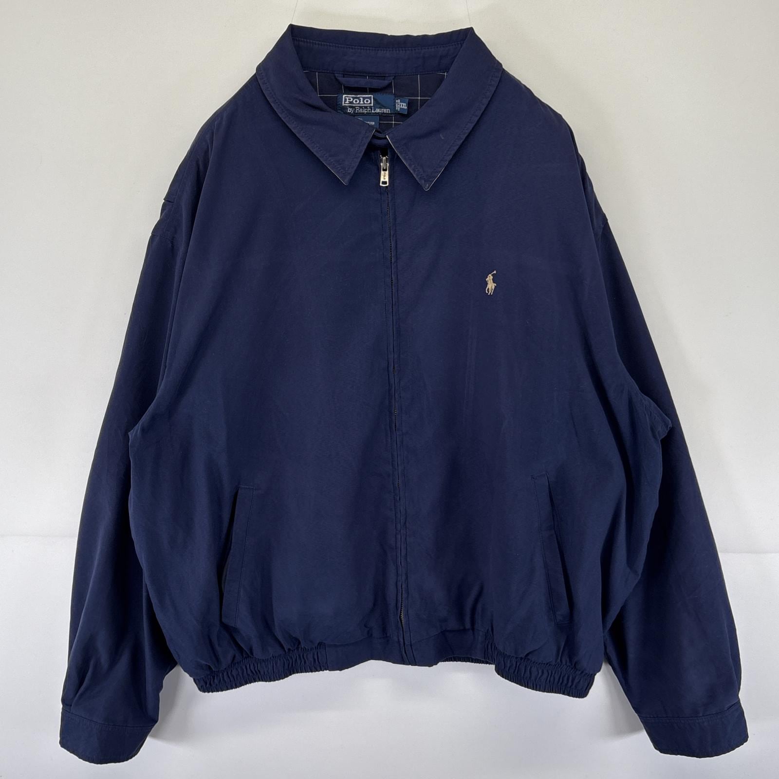 古着 ポロバイラルフローレン Polo by Ralph Lauren スウィングトップジャケット ナイロン ワンポイントロゴ刺繍 XXL ネイビー メンズ