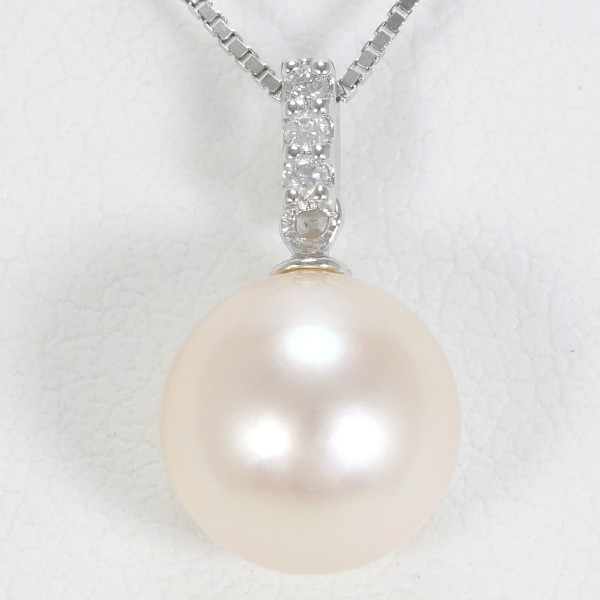 K14 14金 WG ホワイトゴールド ネックレス パール(真珠) ダイヤ ジュエリー 中古