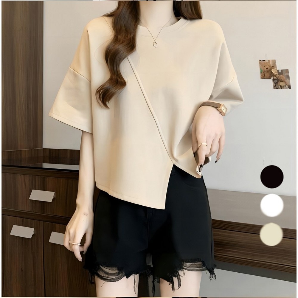 夏ルーズフィットラウンドネック半袖女性Tシャツ3 colors