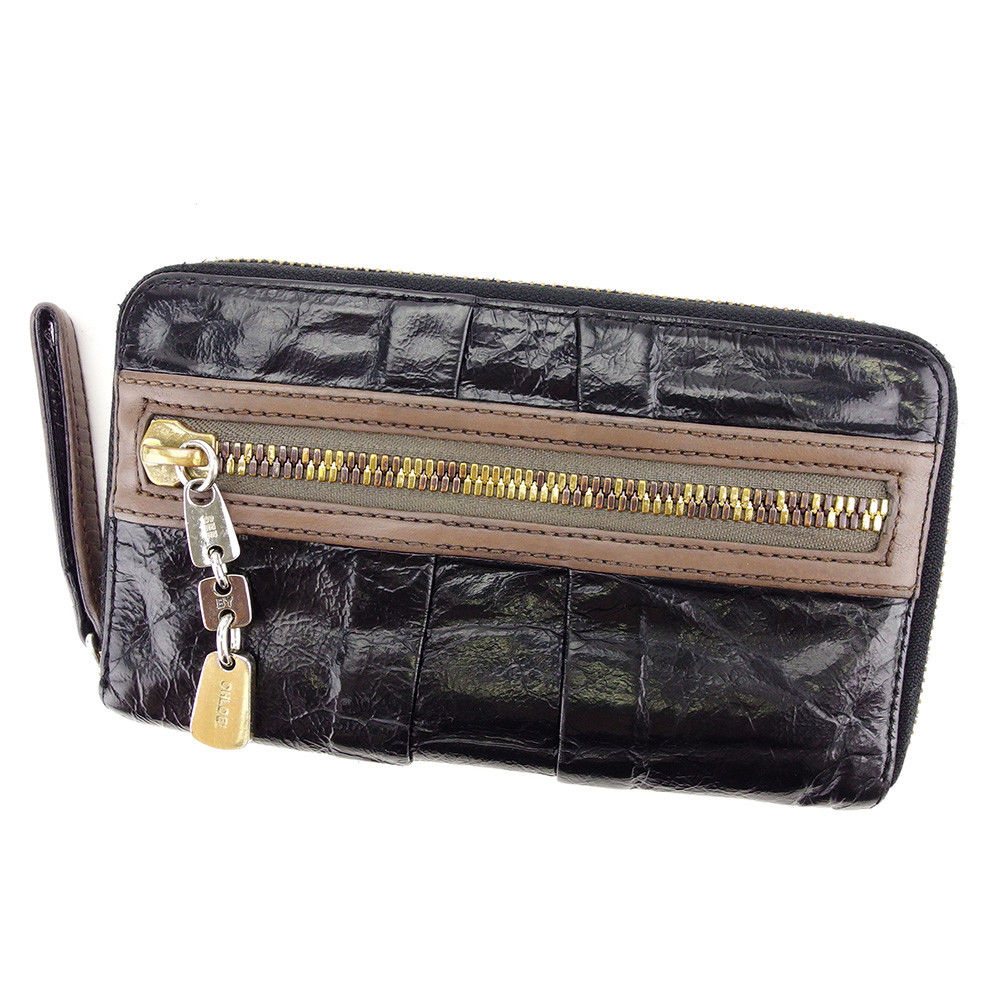 ラウンドファスナー 財布 長財布 ブラック ブラウン ゴールド 中古