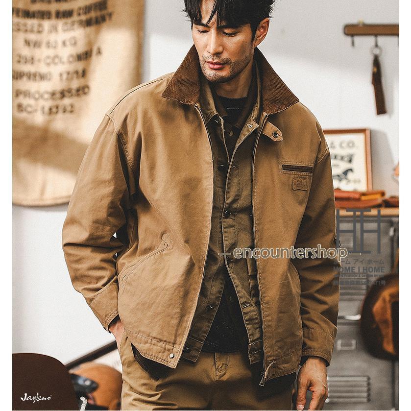 タイムセールジャケット デトロイトジャケット メンズ コーデュロイ襟 ワークジャケット ロゴ ワークウェア ブルゾン 防風 大きいサイズ メンズジャケット アウトドアジャケット デトロイトジャケット