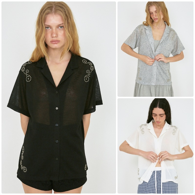 【POLYSOOEM】 STUDDED WESTERN JERSEY SHIRT : 3COLORS