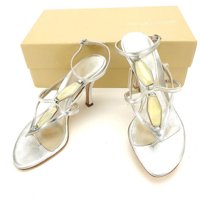 サンダル アンクルストラップ トング 35 ストーン付き シルバー系 中古