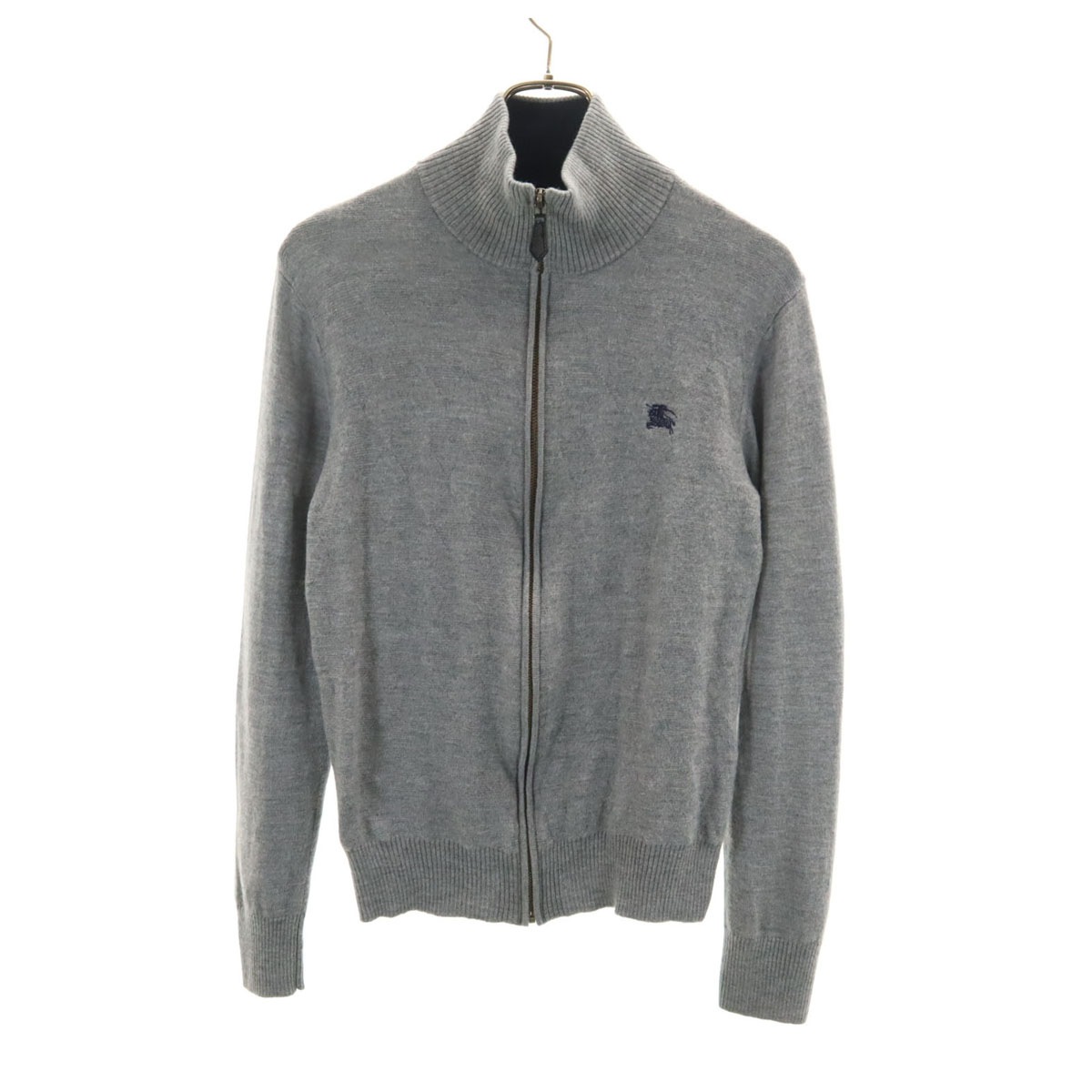 BURBERRY BLACK LABEL バーバリーブラックレーベル ダイヤ柄 ニットジャケット 2 グレー 三陽商会 レディース 古着