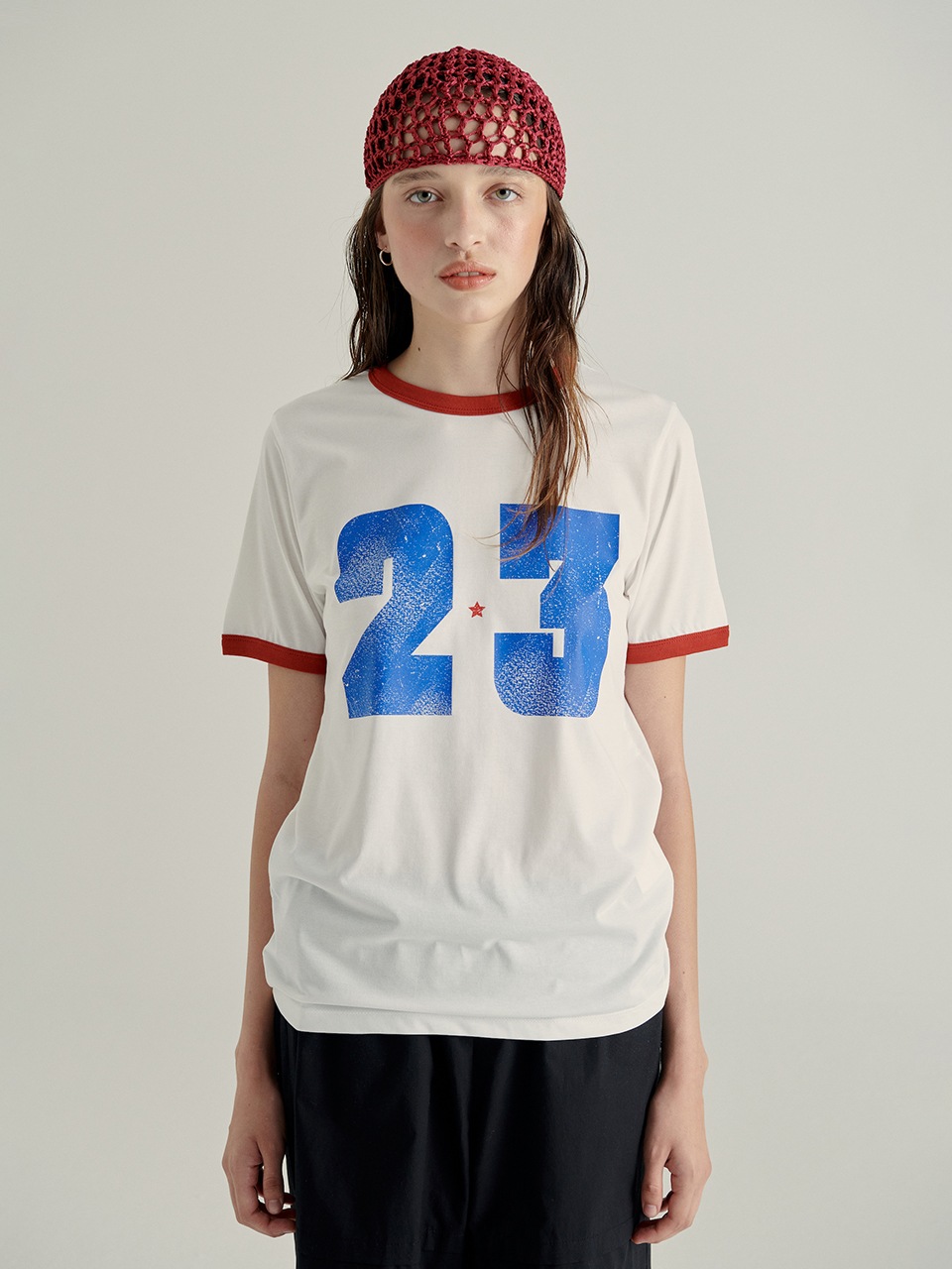 【MARGESHERWOOD】 23 STAR T-SHIRT : WHITE/RED
