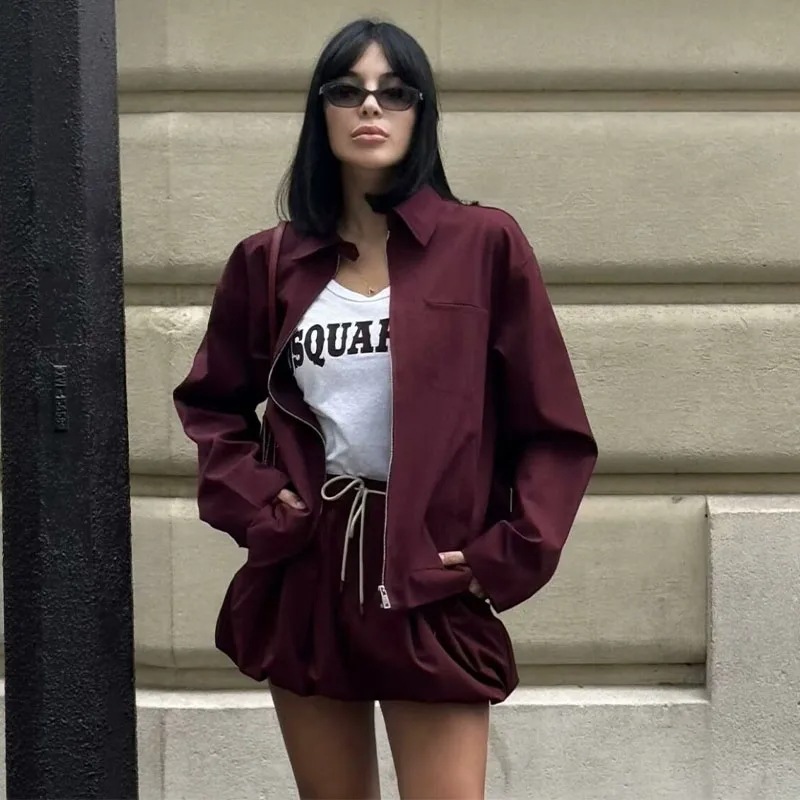 女性用ミニスカートとスカートセット,ジッパー付きジャケット,カジュアルスーツ,新しいファッション,2ピース衣装,2024 - 200000345