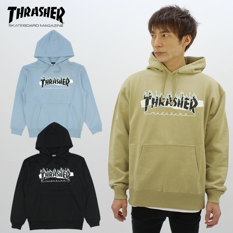 スラッシャー SPLIT FLAME STICKER HOODIE (TH95335PL) メンズ プルオーバーパーカー フードスウェット