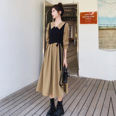 秋の新作★高級感★綺麗レディースの秋のワンピース 長いセクション高品質ニットワンピース レディースニットセーターワンピース ラッパ袖  ワンピース ロングワンピース レディース 秋 冬 秋冬 長袖 きれいめ 体型カバー 厚手 無地 フレア マキシ丈 マキシワンピ Aライン ワンピ ピ  タイト ロング