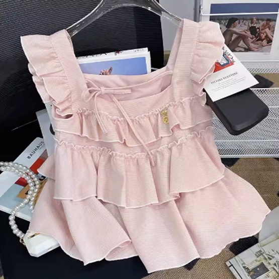 トップス プルオーバー レディース 袖なし ノースリーブ フリル袖 スクエアネック 襟なし ワイド フェミニン フリル かわいい 大人可愛い きれいめ シンプル 上品 おしゃれ こなれ感 ラフ