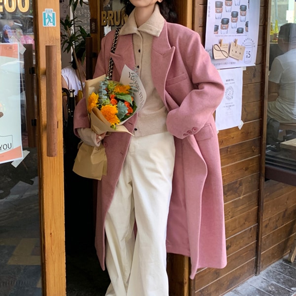 韓国ファッション ベーシック テーラードカラー ウール ロング コート