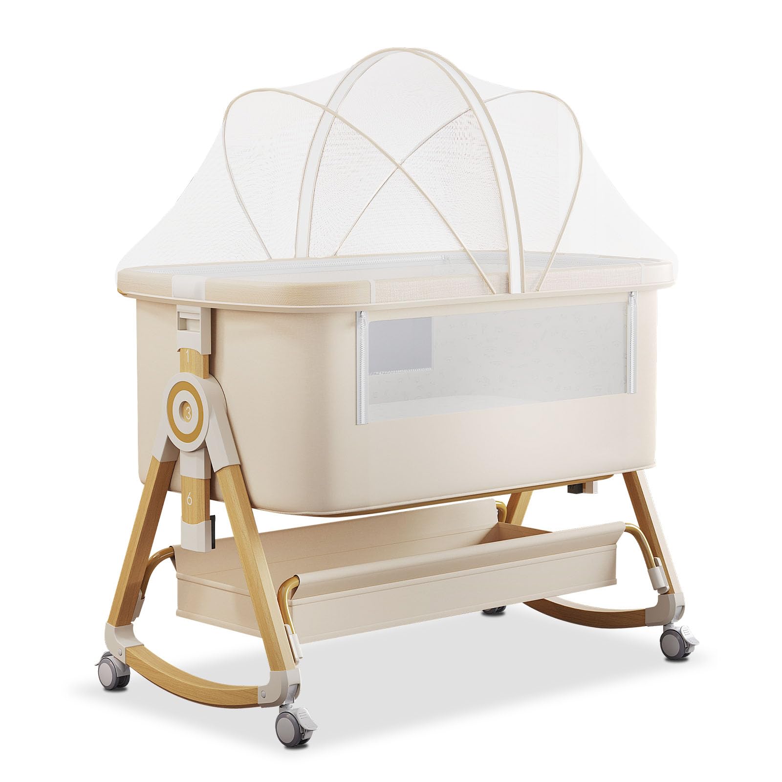 ベビーベッド 5in1 添い寝 折りたたみ 高さ6段調節可能 新生児ベッド 乳児用ベッド 揺りかご 蚊帳 通気性 キャスタ付き 持ち運び 洗濯可能 赤ちゃん 収納便利 新生児 0ヶ月-36ヶ月 出産祝