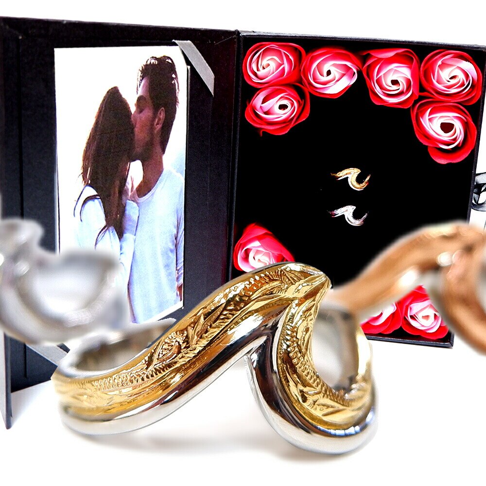 ペアリング ペアハワイアンジュエリー 指輪 スクロール ウェーブ 波 カップル 2個セット