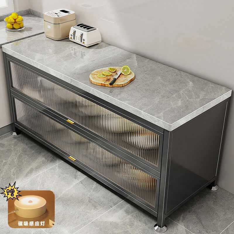 厨房置物架落地多层岩板橱柜收纳柜多功能切菜柜子储物柜靠墙一体