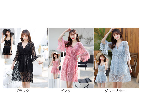 水着ラッシュガード水着セット水着 韓国 タンキニ水着 温泉 ビーチ 可愛い 体型カバー 水泳 3点セット 大きいサイズ ガール ぽっちゃり水着 海 痩せ見え トップス付き ハワイアン プール セッ