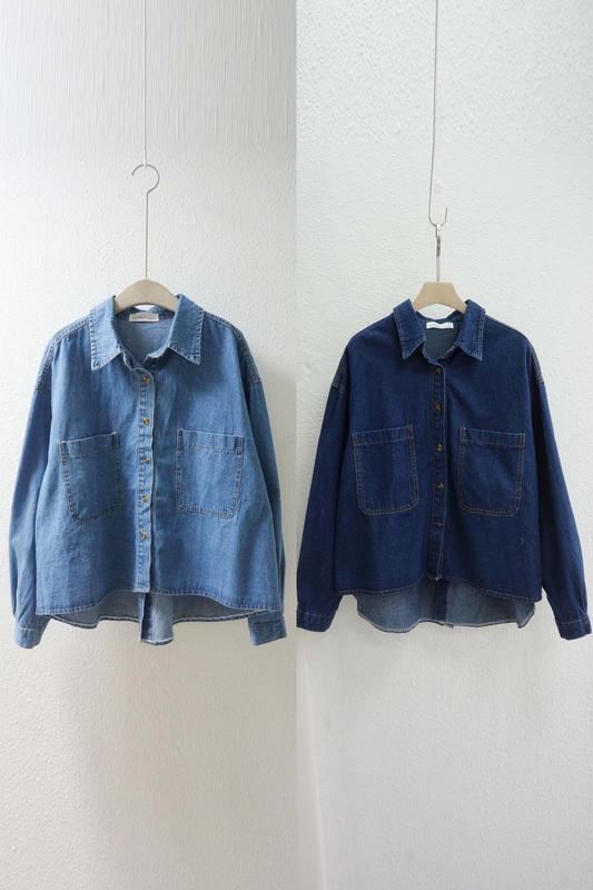バックボタンデニムシャツ