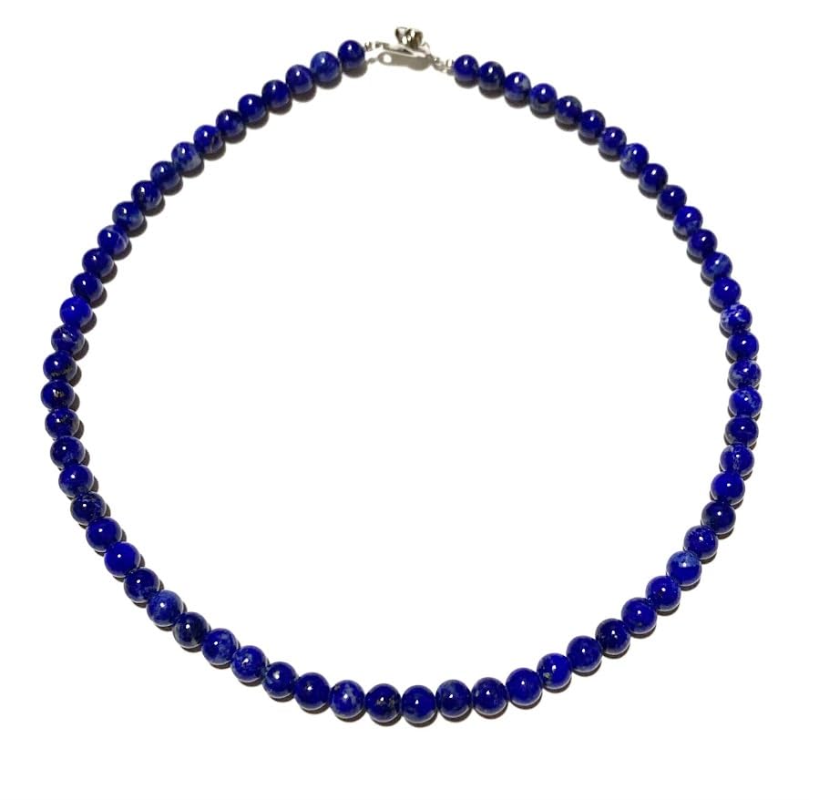 [神戸宝光堂] ラピスラズリ 6mm 典型的なAグレード チョーカーネックレス［全長【12月 誕生石】【留め金具合金ロジウムコート・ニューホック使用便利！】