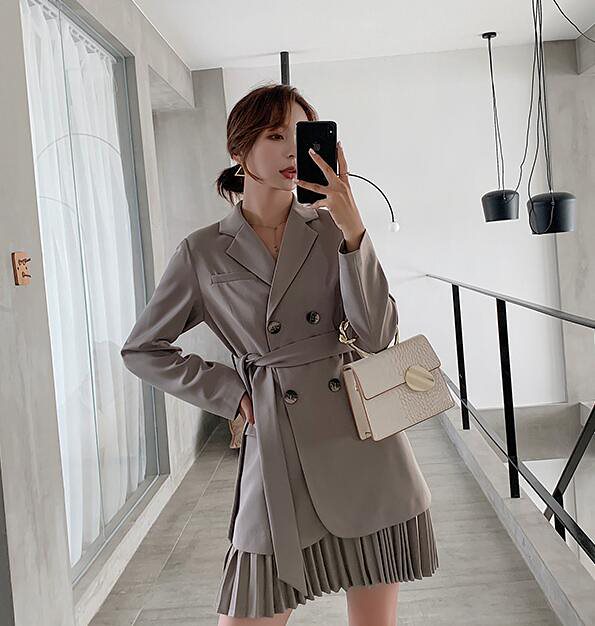 「上品 オフィス」レディース ロングジャケット 長袖スーツ ビジネス カジュアル 体型カバー 秋冬