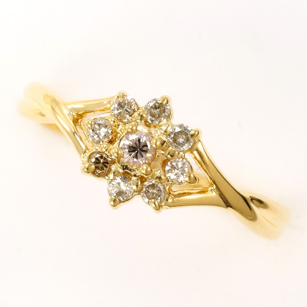 K18 18金 YG イエローゴールド リング・指輪 9.5号 ダイヤモンド 0.15 ct 総重量約1.3g 中古