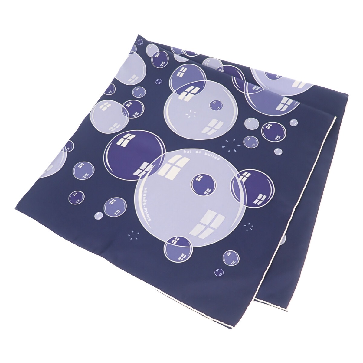 【Aランク】 bal de bulles カレ90 スカーフ シルク100％ ネイビー