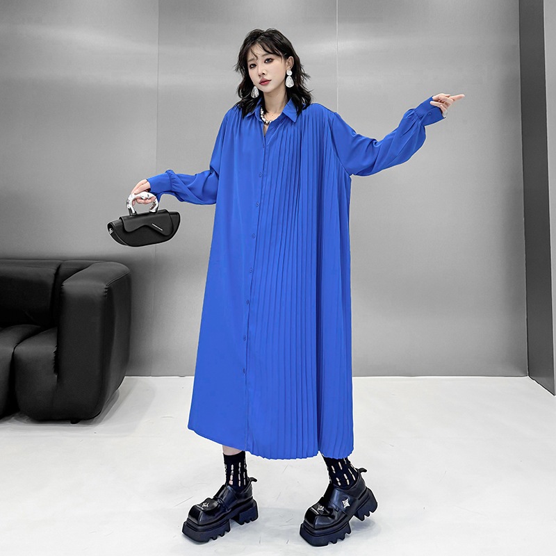 【Noir Mode】 シャツワンピース ドレス 無地 スリム ファッション ファッションレディース ゆったり 大きいサイズ 長袖ワンピース 4,827円