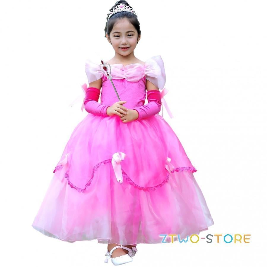 オーロラ姫風 4点セット ハロウィン パーティー クリスマス 衣装 ギフト ロング コスプレ 誕生日 お姫様 ドレス プレゼント 子供服 ドレス