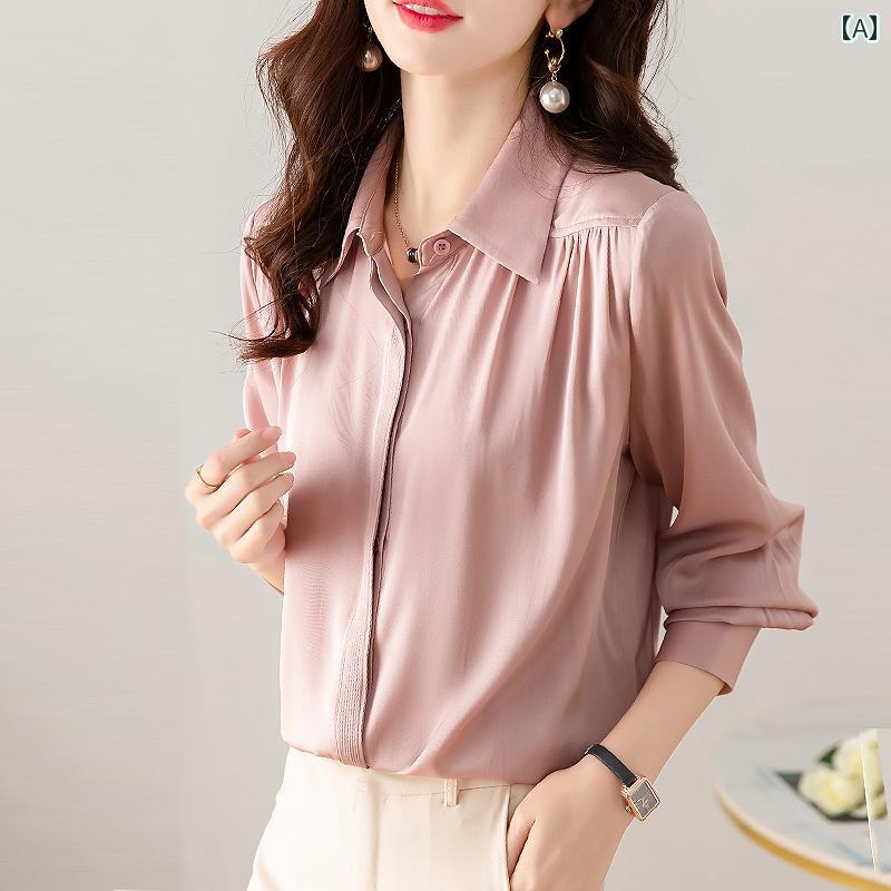 レディース　トップス　カジュアル 高級 ビッグ の ヘビー シルクシャツ レディース 長袖 2025 新型な 無地 マルベリー シルク トップ