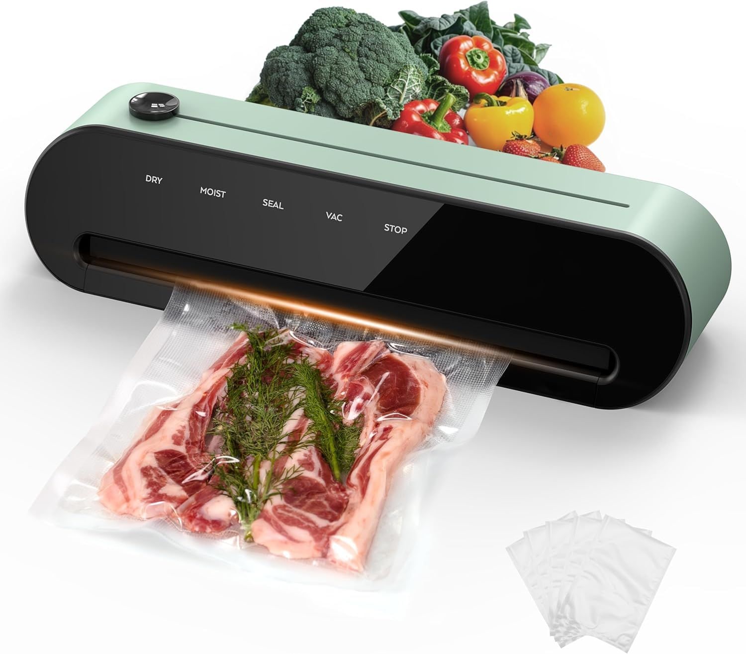 真空パック機 フードシーラー 2024年新登場 ワンタッチ 自動真空シーラー -60Kpa吸引力 5in1 真空パック 真空バッグ付き フードセーバー 家庭用 乾湿対応 ヒートシーラー 操作が簡単 白