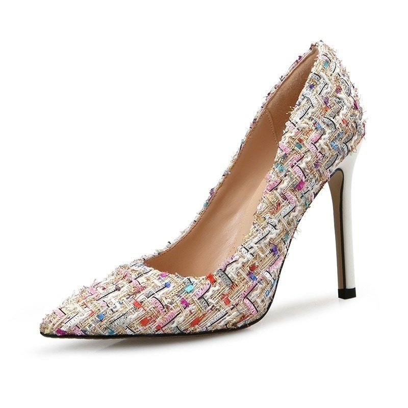 ヒールパンプスハイヒールシングルシューズ 2025 欧米 新しい かすかな香り とがった シングルシューズ 浅口 ハイヒール 細いかかと 気質 ワーキングシューズ 婦人靴 4,986円