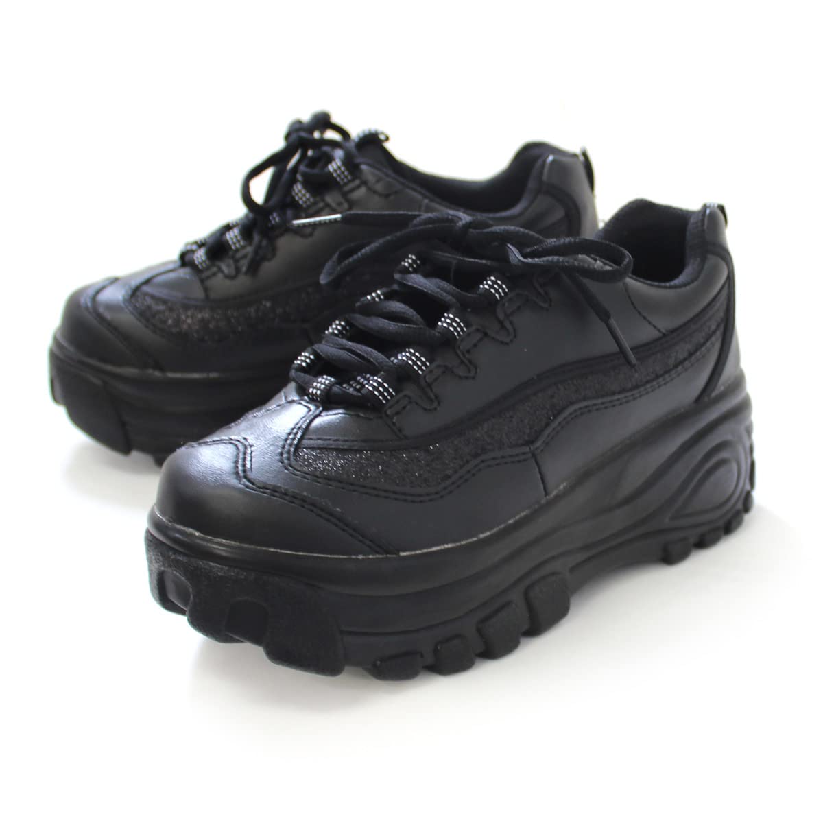 [アミアミ] 厚底スニーカー スニーカー 厚底 ダンス ライブ 黒 白 美脚 軽量 痛くない 疲れにくい FT8046 (S(22.5cm), ブラック)