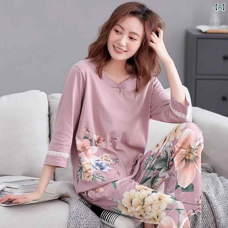 ママ　パジャマ　レディース モダール レディース パジャマ 綿 七分袖 2025 春秋 母 家庭 服 NM