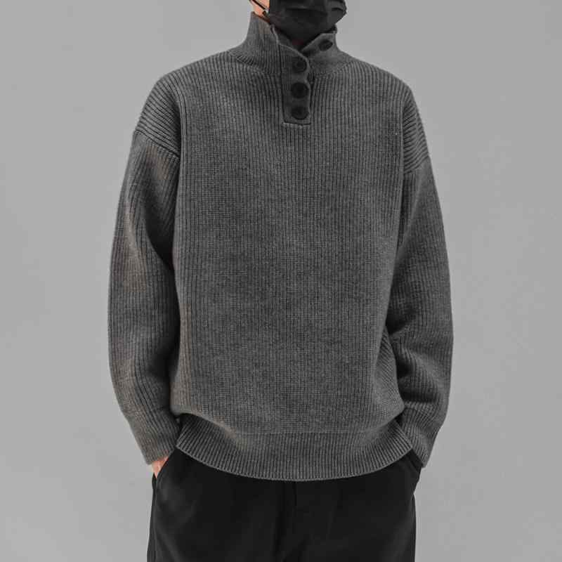 メンズ ファッション 服 男性用 オシャレ シンプル 大人 かっこいい 大きいサイズ ストリート 紳士服 レトロ ボタン ハーフ タートルネックセーター 厚手 暖かい プルオーバー セーター