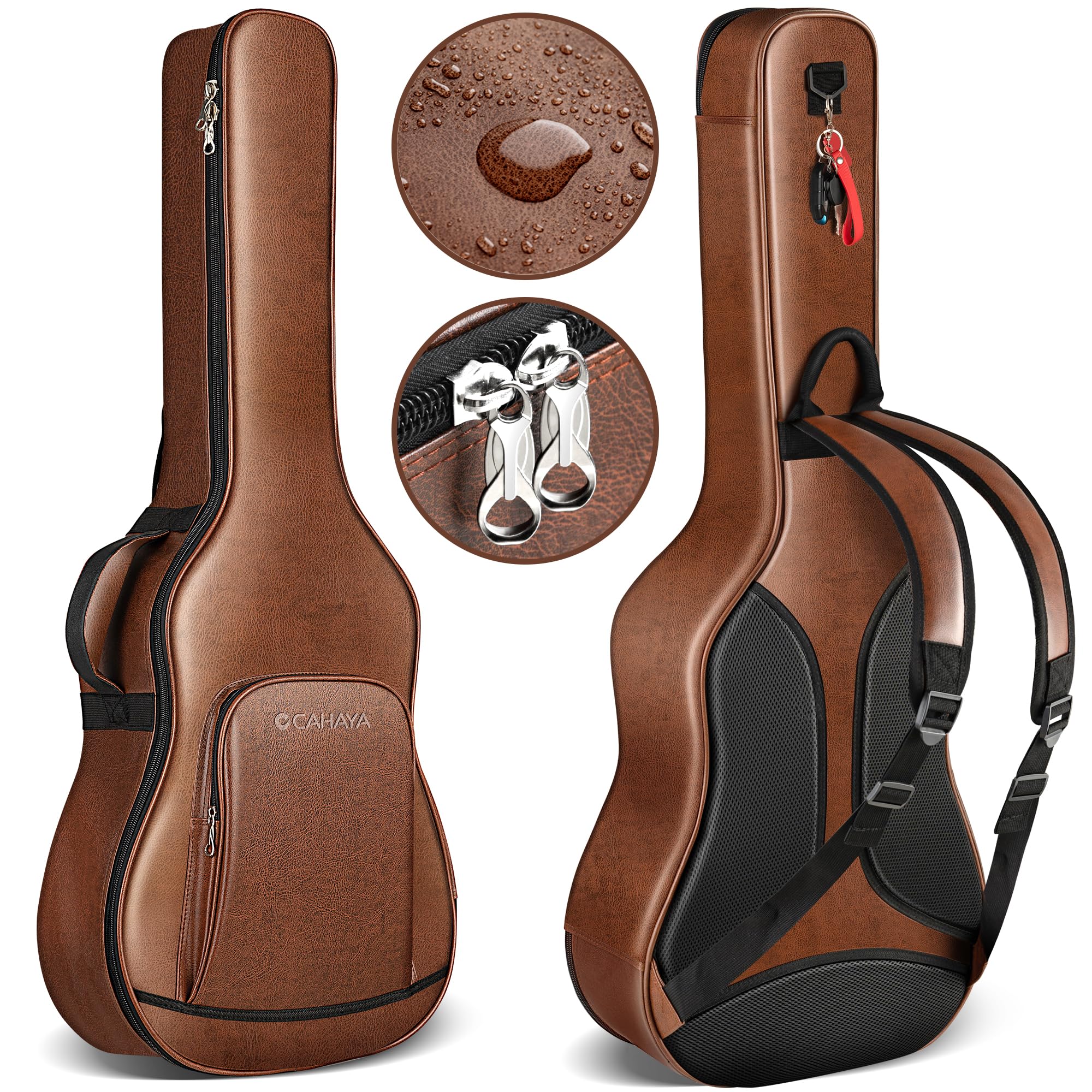 CAHAYA アコースティックギターケース 15mm厚手パッド ハニカムメッシュの通気システム ネックピロー付き 防水 3層の保護 耐摩耗性厚手保護層 長期間使用可能 ギターソフトバッグ アコギギター