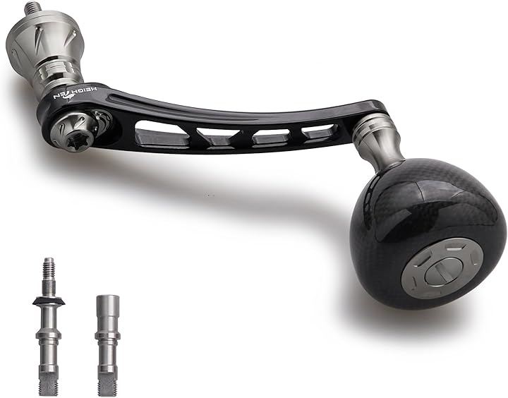 65-70mm可変 リール ハンドル 36mm カーボン製 ノブ搭載 シマノ Shimano ダイワ Daiwa 通用 スピニングリール Carbon Drum (ブラック&ガンメタル)